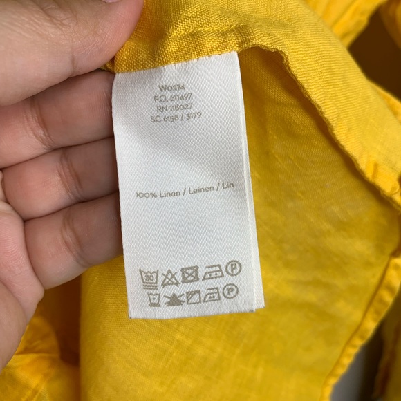 BODEN yellow linen long sleeve button down shirt - Picture 4 of 8